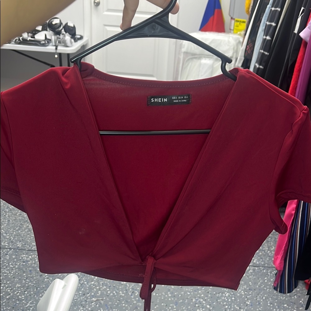 SHEIN Women's Red Tie-Front Top